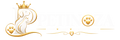 A decorative gold and white pet-themed logo or banner featuring a large letter P enclosing a dog and cat silhouette, paw prints, hearts, and a crown, on a white background.